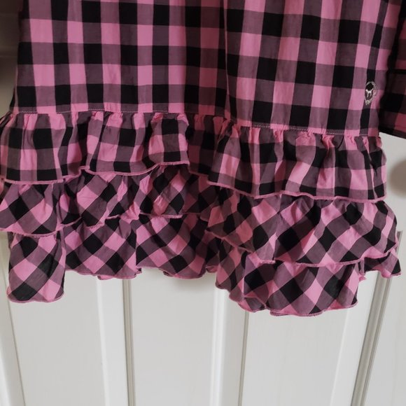 Vintage PINK VS Checkered Ruffled Rhinestones Dress Small - Picture 5 of 7